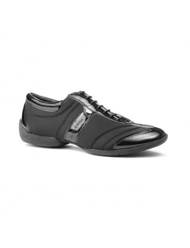 Zapato sneakers licra y charol negros